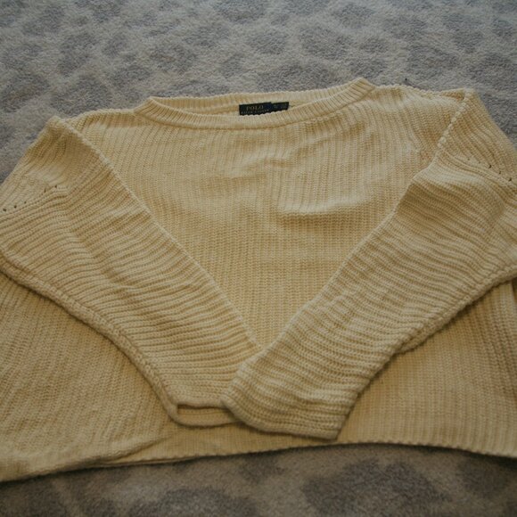 Ralph Lauren Polo Women's Cropped Crewneck Sweater, Size XLarge, Cream - Picture 2 of 3